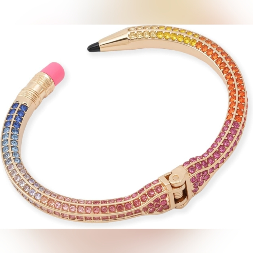 ❇️Betsey Johnson Rainbow Rhinestone Hinged Pencil Bracelet NWT/NIB